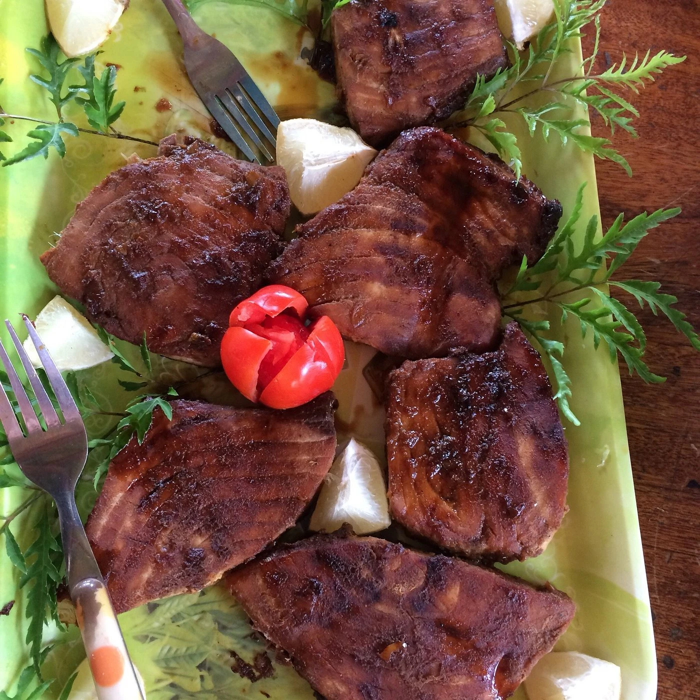 Fresh fish meal served at Krui Surf Camp